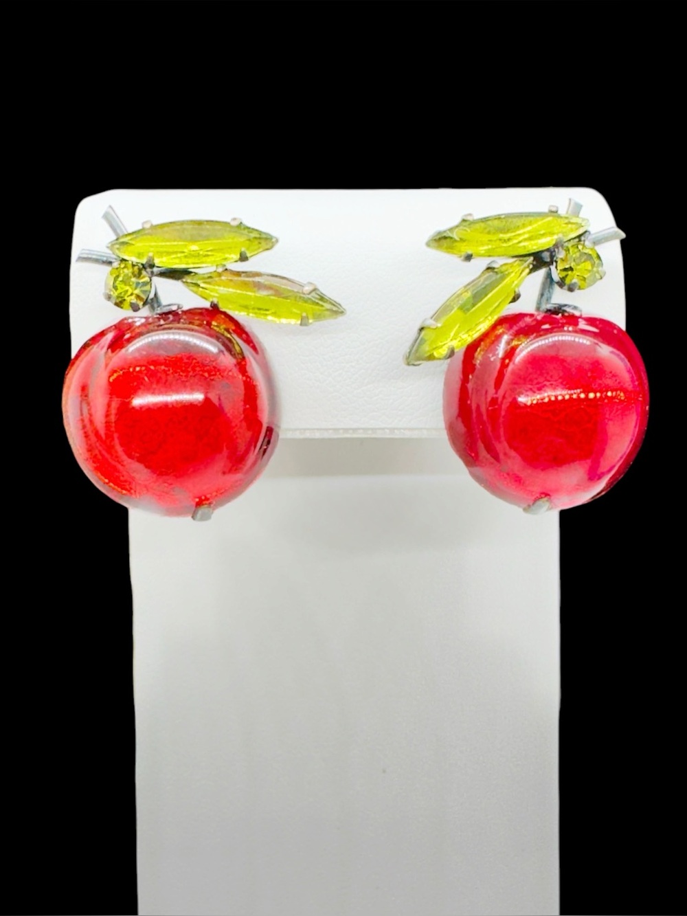 Vintage Hallmarked Vintage Austria “Forbidden Fruit” Cherry Clip On Earrings